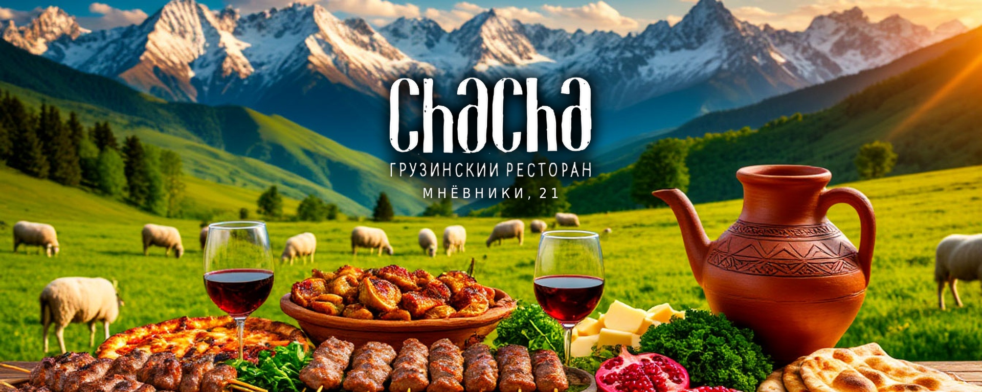 Обложка Чачи: грузинское застолье на фоне гор